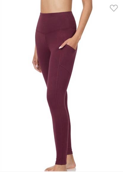 Zenana Outfitters Women's Cotton Spandex Crop Legging – 21" Inseam, Burgundy, High Waist
